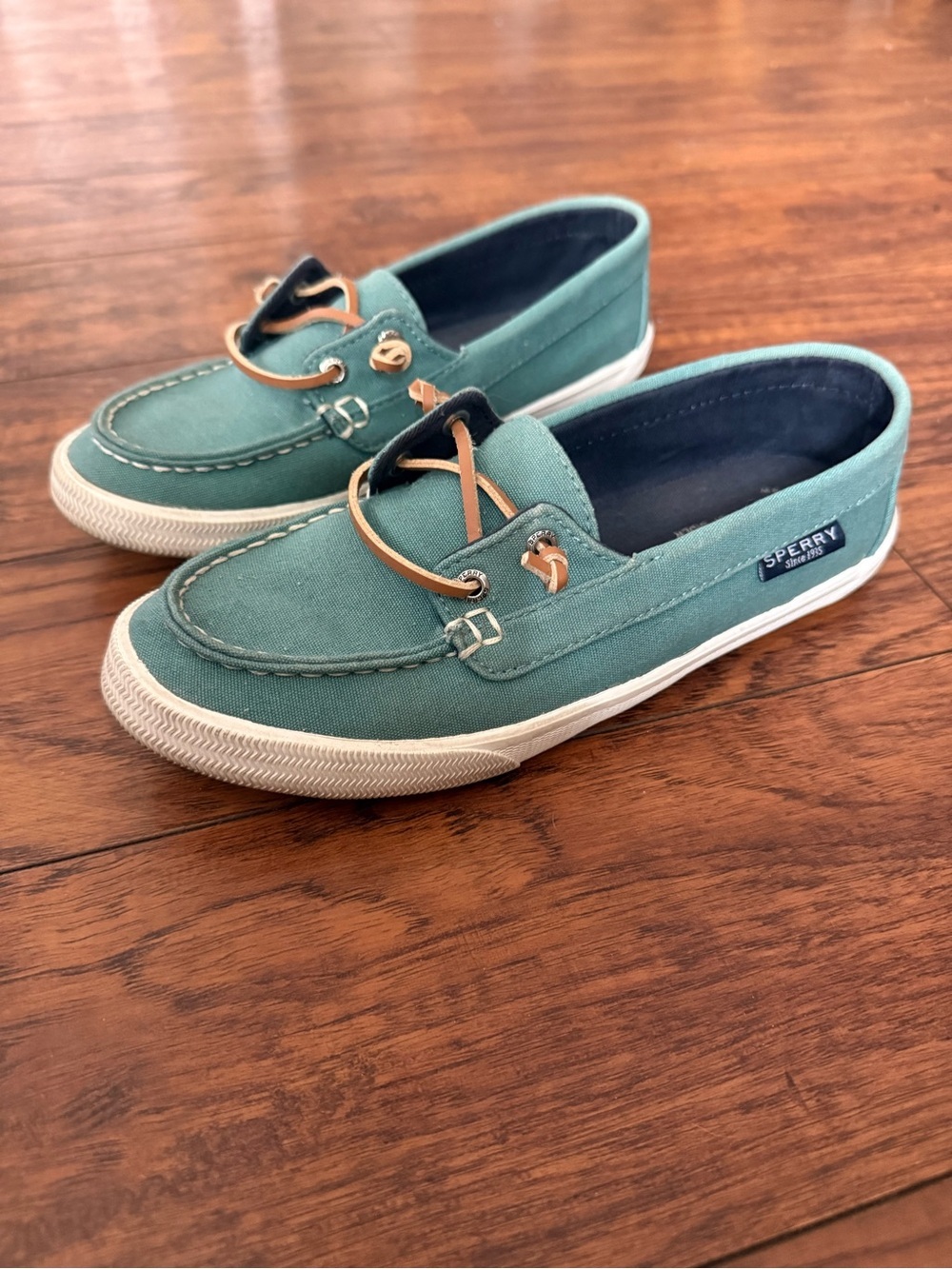 Sperry Lounge Away Teal Canvas Boat Shoes Casual Summer Coastal Fisherman | 7 - Picture 4 of 7